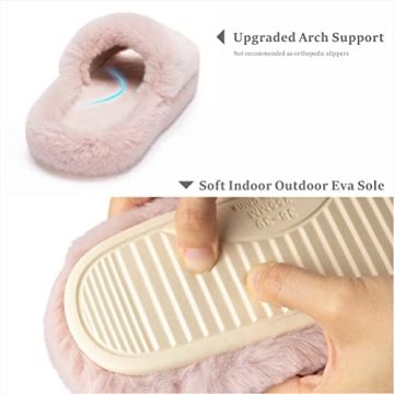 Chantomoo Women's Slippers Memory Foam House Bedroom Slippers for Women Fuzzy Plush Comfy Faux Fur Lined Slide Shoes Anti-Skid Sole Trendy Gift Slippers Pink Size7 8 6.5