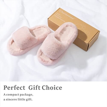 Chantomoo Women's Slippers Memory Foam House Bedroom Slippers for Women Fuzzy Plush Comfy Faux Fur Lined Slide Shoes Anti-Skid Sole Trendy Gift Slippers Pink Size7 8 6.5