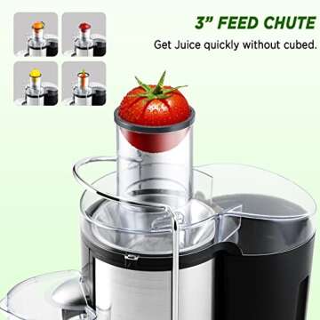 CHULUX Juicer Machine, Centrifugal Juice Extractor Maker with Recipe Book, Wide Mouth Juicing Machine, High Juice Yield, BPA-Free, Easy to Clean, for Fruits and Veggies