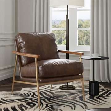 Kosas Home Arnold Cushion Back Transitional Leather Club Chair in Antique Brown