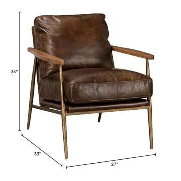 Kosas Home Arnold Cushion Back Transitional Leather Club Chair in Antique Brown