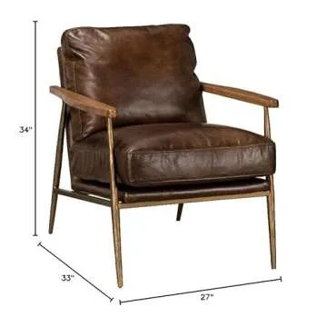 Kosas Home Arnold Cushion Back Transitional Leather Club Chair in Antique Brown