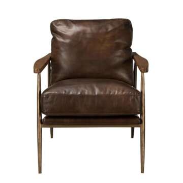 Kosas Home Arnold Cushion Back Transitional Leather Club Chair in Antique Brown