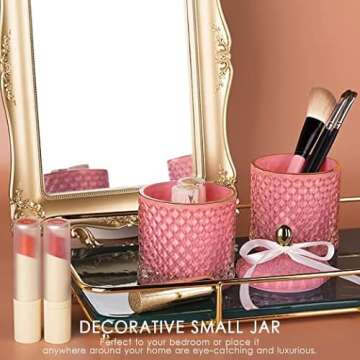 ALAMHI Pink Candy Jar, Glass Candy Dish with Lid, Crystal Apothocary Jars with Lids Glass Jewelry Box with Lids, Decorative Glass Jar Gifts for Women