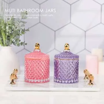 ALAMHI Pink Candy Jar, Glass Candy Dish with Lid, Crystal Apothocary Jars with Lids Glass Jewelry Box with Lids, Decorative Glass Jar Gifts for Women