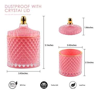 ALAMHI Pink Candy Jar, Glass Candy Dish with Lid, Crystal Apothocary Jars with Lids Glass Jewelry Box with Lids, Decorative Glass Jar Gifts for Women