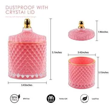 ALAMHI Pink Candy Jar, Glass Candy Dish with Lid, Crystal Apothocary Jars with Lids Glass Jewelry Box with Lids, Decorative Glass Jar Gifts for Women