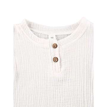 Baby Boys Short Sleeve T-Shirt Tops Elastic Waistband Shorts Set Toddler2Pcs Summer Outfits Clothes (Linen White + Strips, 12-18M)