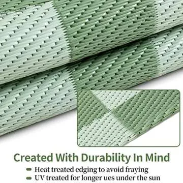 Kurala Reversible Rugs Plastic Patio Area Rugs, Lightweight Outside Mats for Patio, Straw, RV Camping, Beach and Picnic (5x8ft Green)