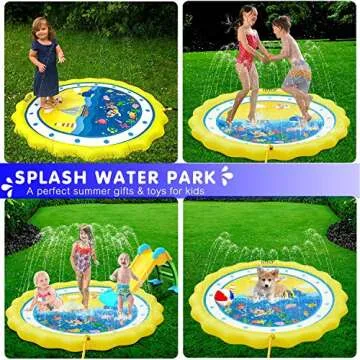 HITOP Kids Sprinklers for Outside, Splash Pad for Toddlers & Baby Pool 3-in-1 60" Water Toys Gifts for 1 2 3 4 5 Year Old Boys Girls Splash Play Mat