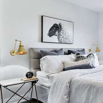 GEPOW Gold Wall Sconce Lighting, Plug in or Hardwired Swing Arm Wall Lamp, Adjustable Light Fixture ...