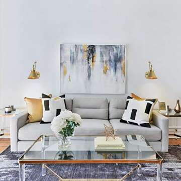 GEPOW Gold Wall Sconce Lighting, Plug in or Hardwired Swing Arm Wall Lamp, Adjustable Light Fixture with Orange Cord Switch, Gold Brushed Finish, 2 Pack