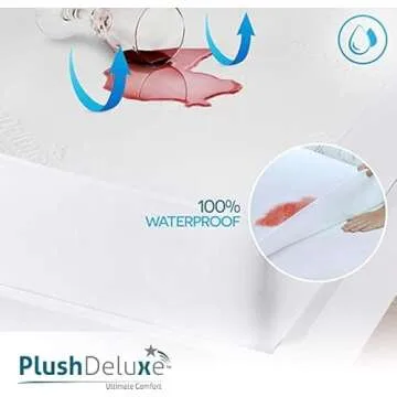 PlushDeluxe Premium Bamboo Mattress Protector – Twin Size, Waterproof, & Ultra Soft Breathable Noiseless Washable Bed Mattress Cover for Comfort & Protection - White