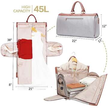 Modoker Womens Convertible Garment Bags for Travel, Carry On Garment Bag - 2 in 1 Hanging Suitcase Suit Luggage Bag, Grey