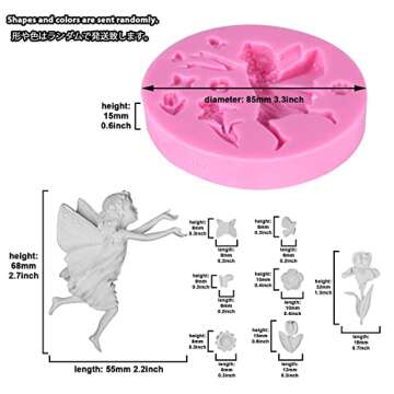 Funshowcase Fairy or Angel with Flowers Silicone Cake Decorating Mold, for Fondant Cake Decoration, Cupcake Topper, Polymer Clay, Crafting, Resin Epoxy, Jewelry Making 8.5x8.5x1.5cm