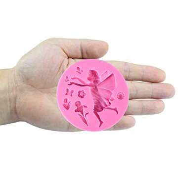 Funshowcase Fairy or Angel with Flowers Silicone Cake Decorating Mold, for Fondant Cake Decoration, Cupcake Topper, Polymer Clay, Crafting, Resin Epoxy, Jewelry Making 8.5x8.5x1.5cm