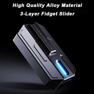 STONESTAR Mecha Fidget Slider, Glow-in-The-Dark Magnetic Metal Fidget Toys, 3-Layer Push Card Sensory Toys EDC Fidget Toy for Adults, Helps Relieve ADHD/Anxiety/Stress (Blue Light)