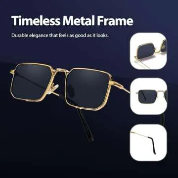 Fayoh Naomi Rectangular Sunglasses Classic Retro Metal Frame Small Size UV400 UV Protection For Men And Women (Gold/Black)