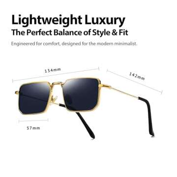 Fayoh Naomi Rectangular Sunglasses Classic Retro Metal Frame Small Size UV400 UV Protection For Men And Women (Gold/Black)