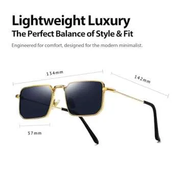 Fayoh Naomi Rectangular Sunglasses Classic Retro Metal Frame Small Size UV400 UV Protection For Men And Women (Gold/Black)