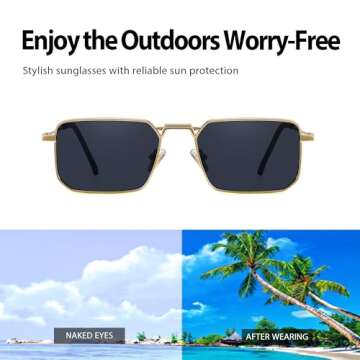 Fayoh Naomi Rectangular Sunglasses Classic Retro Metal Frame Small Size UV400 UV Protection For Men And Women (Gold/Black)