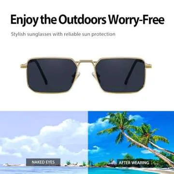 Fayoh Naomi Rectangular Sunglasses Classic Retro Metal Frame Small Size UV400 UV Protection For Men And Women (Gold/Black)
