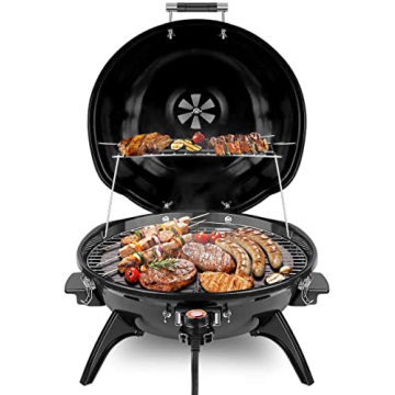Techwood 1600W Electric Indoor/Outdoor Grill - 15-Serving Removable Stand BBQ with Double Layer Desi...