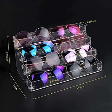BVANQ 4 Tier Sunglasses Organizer Acrylic Sunglass Holder Nail Polish Organizer Countertop Stand Display No Pungent Acrylic Glue Assembly