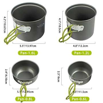 G4Free 2/4/13 PCS Camping Cookware Mess Kit Hiking Backpacking Picnic Cooking Bowl Non Stick Pot Kni...