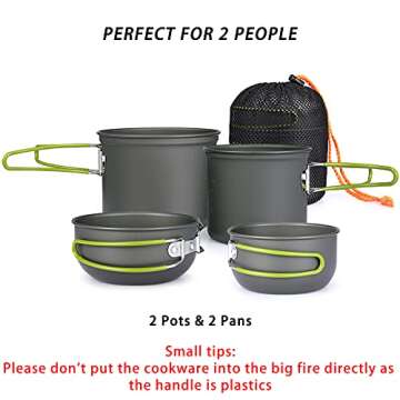 G4Free 2/4/13 PCS Camping Cookware Mess Kit Hiking Backpacking Picnic Cooking Bowl Non Stick Pot Knife Spoon Set (4PCS)