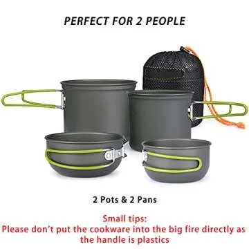 G4Free 2/4/13 PCS Camping Cookware Mess Kit Hiking Backpacking Picnic Cooking Bowl Non Stick Pot Knife Spoon Set (4PCS)