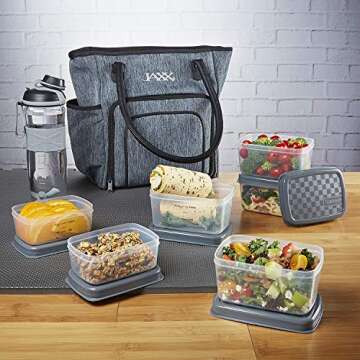 Fit & Fresh JAXX FitPak Meal Prep Lunch Bag with Portion Control Containers & Shaker Bottle, Commuter Series, Gray