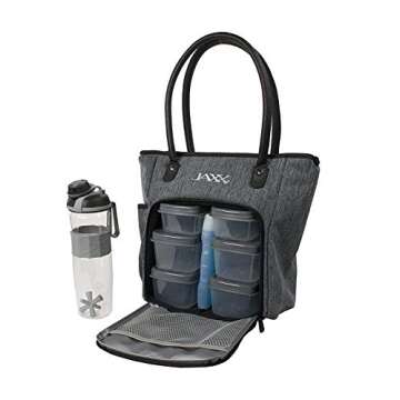 Fit & Fresh JAXX FitPak Meal Prep Lunch Bag with Portion Control Containers & Shaker Bottle, Commuter Series, Gray