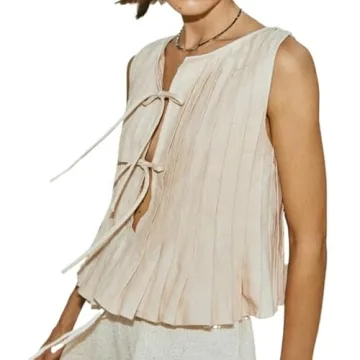 Stylish Linen Tank Tops for Women - Coquette Bow Tie Front Peplum Blouse