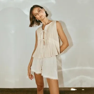 Women's Linen Bow Tie Front Tank Top - Summer Fashion Essential