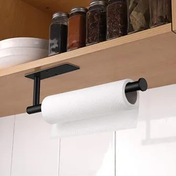 Paper Towel Holder - Self Adhesive or Drilling, Under Cabinet Rack, SUS304 Stainless Steel Wall Mount Towel Holder for Kitchen, Pantry, Sink, Bathroom