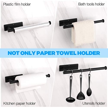 Paper Towel Holder - Self Adhesive or Drilling, Under Cabinet Rack, SUS304 Stainless Steel Wall Mount Towel Holder for Kitchen, Pantry, Sink, Bathroom