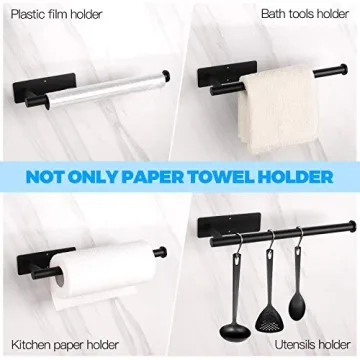 Paper Towel Holder - Self Adhesive or Drilling, Under Cabinet Rack, SUS304 Stainless Steel Wall Mount Towel Holder for Kitchen, Pantry, Sink, Bathroom