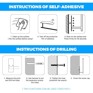 Paper Towel Holder - Self Adhesive or Drilling, Under Cabinet Rack, SUS304 Stainless Steel Wall Mount Towel Holder for Kitchen, Pantry, Sink, Bathroom