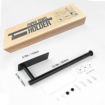 Paper Towel Holder - Self Adhesive or Drilling, Under Cabinet Rack, SUS304 Stainless Steel Wall Mount Towel Holder for Kitchen, Pantry, Sink, Bathroom