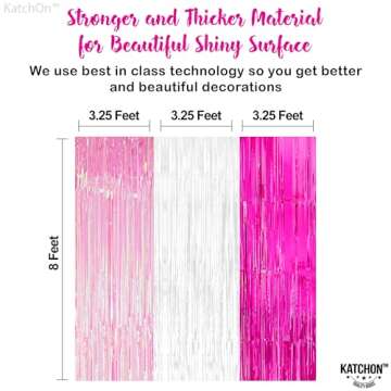 KatchOn, Xtralarge White and Pink Streamers - 8x3.25 Feet, Pack of 3 | Pink and White Fringe Curtain...