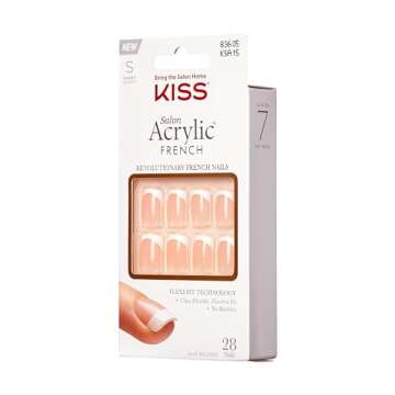 KISS Salon Acrylic Press On Nails - 'Bonjour', Nude/White, Short Size, Squoval Shape, Complete Nail ...