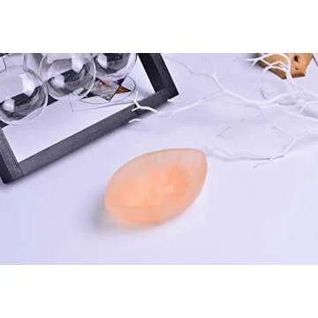 AMOYSTONE 1Pcs Natural Selenite Bowl Leaf Shaped 4" Orange Creative Raw Crystal Dish Jewelry Storage Bowls for Healing, Home Office Decor, Meditation, Reiki
