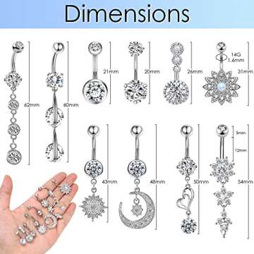 Belly Button Piercing Ring for Women, 10 PCS 14G Surgical Steel Belly Button Rings Barbell Jewelry R...