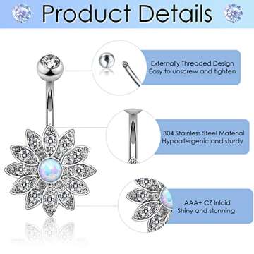 Belly Button Piercing Ring for Women, 10 PCS 14G Surgical Steel Belly Button Rings Barbell Jewelry Rings Bulk for Body Piercing with Long Bar Dangle Curved Navel Rings Heart Belly Ring