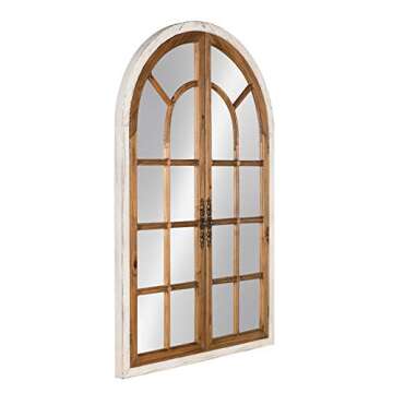 Kate and Laurel Boldmere Large Traditional Wood Windowpane Arch Mirror, 28x44, Rustic Brown and White