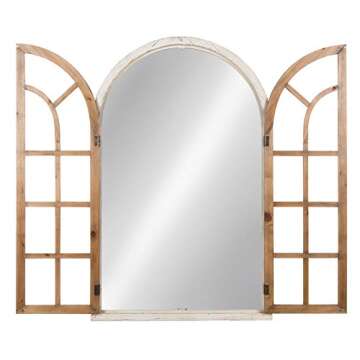 Kate and Laurel Boldmere Large Traditional Wood Windowpane Arch Mirror, 28x44, Rustic Brown and White