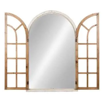 Kate and Laurel Boldmere Large Traditional Wood Windowpane Arch Mirror, 28x44, Rustic Brown and White