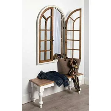 Kate and Laurel Boldmere Large Traditional Wood Windowpane Arch Mirror, 28x44, Rustic Brown and White