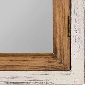 Kate and Laurel Boldmere Large Traditional Wood Windowpane Arch Mirror, 28x44, Rustic Brown and White